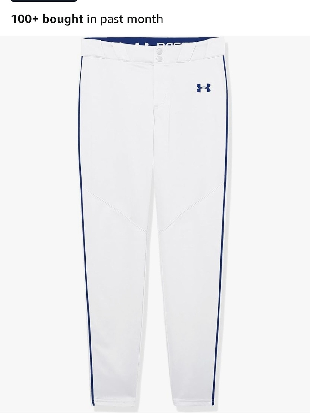 NWT Under Armour Kids Utility White Baseball Pants with Royal Side Piping